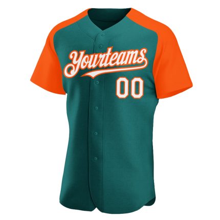Custom Name and Number Personalized Teal White-Orange Baseball Jersey with Authentic Raglan Sleeves Personalized Teal White-Orange