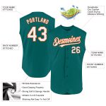 Custom Team Name and Number Authentic Sleeveless Baseball Jersey - Personalized Teal, White, Orange Design Personalized Teal