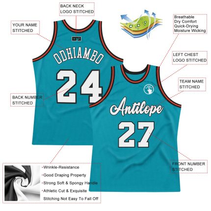 Custom Basketball Jersey with Personalized Name and Number - Teal White-Orange Authentic Throwback Design Personalized Teal