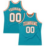 Personalized Teal Orange White Basketball Jersey - Authentic Throwback Design Personalized Teal White-Orange Authentic Throwback