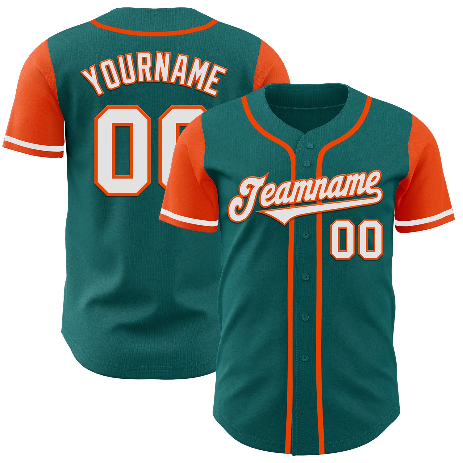 Custom Name and Number Teal and White-Orange Two Tone Baseball Jersey - Personalized Team Jersey Personalized Teal White-Orange