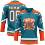 Custom Teal White-Orange Hockey Jersey with Personalized Name and Number - Team Apparel Personalized Teal White-Orange Hockey