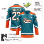 Custom Teal White-Orange Hockey Jersey with Personalized Name and Number - Team Apparel Personalized Teal White-Orange Hockey
