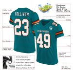 Custom Team Football Jersey - Personalized Teal White-Orange Mesh with Name & Number Personalized Teal White-Orange Mesh