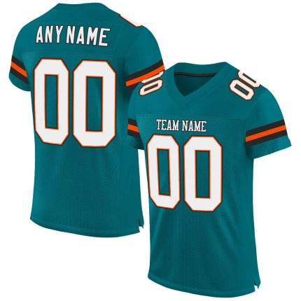 Custom Team Football Jersey - Personalized Teal White-Orange Mesh with Name & Number Personalized Teal White-Orange Mesh