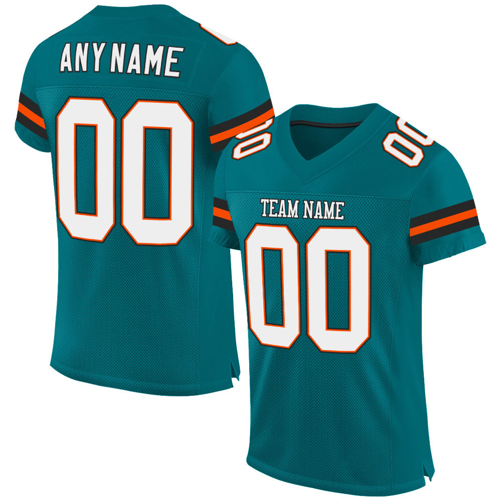 Custom Team Football Jersey - Personalized Teal White-Orange Mesh with Name & Number Personalized Teal White-Orange Mesh