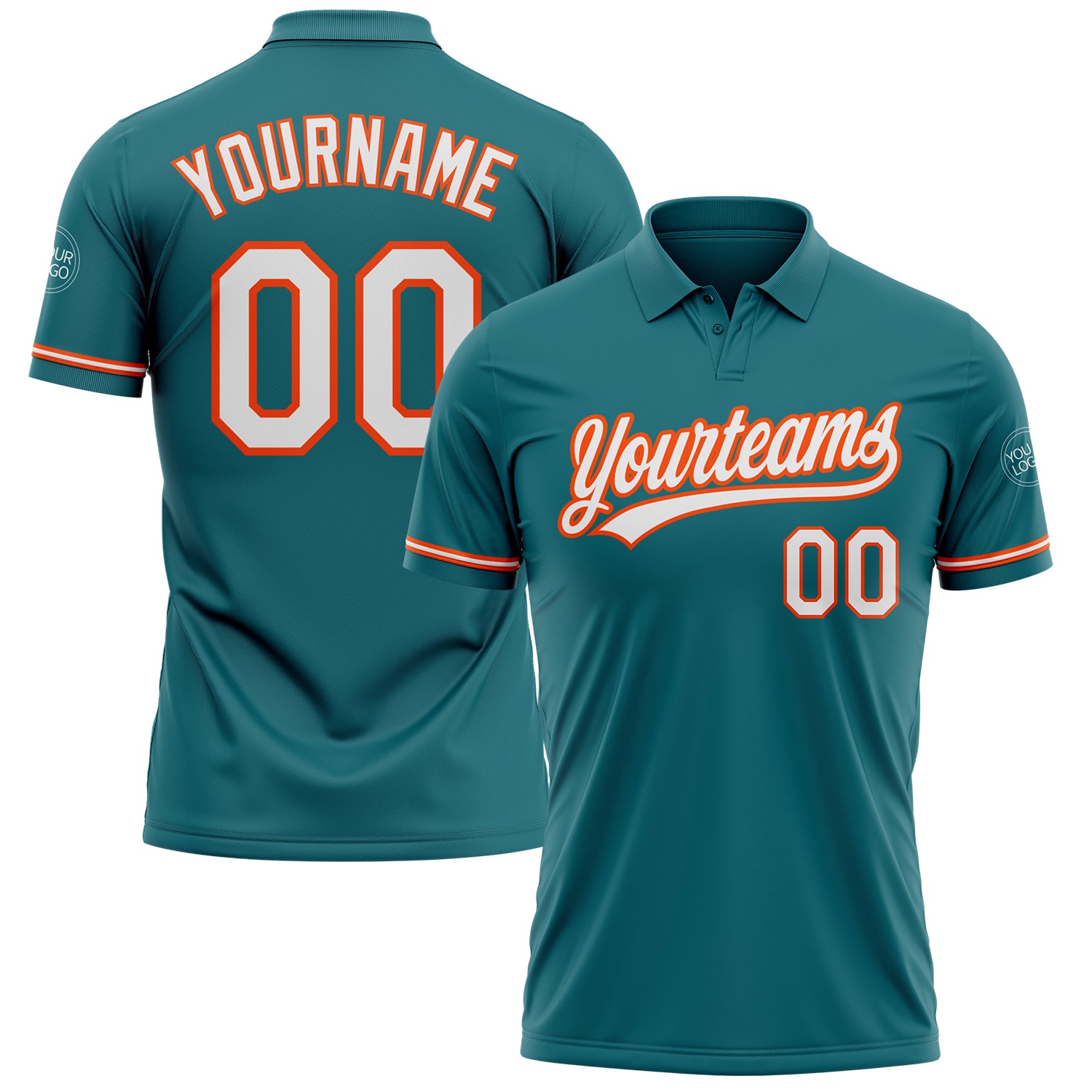 Custom Teal White-Orange Performance Vapor Golf Polo Shirt with Name & Number - Personalized Team Apparel Personalized Teal