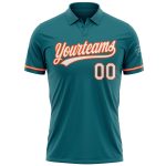 Custom Teal White-Orange Performance Vapor Golf Polo Shirt with Name & Number - Personalized Team Apparel Personalized Teal