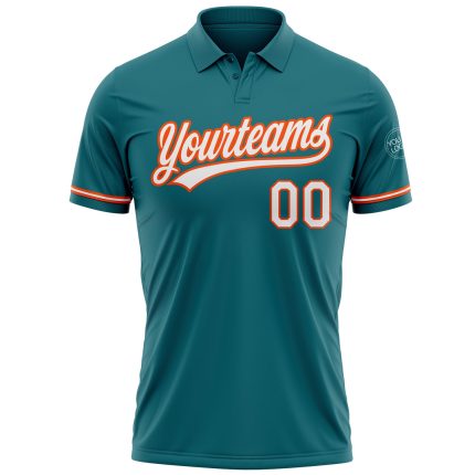Custom Teal White-Orange Performance Vapor Golf Polo Shirt with Name & Number - Personalized Team Apparel Personalized Teal