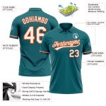 Custom Teal White-Orange Performance Vapor Golf Polo Shirt with Name & Number - Personalized Team Apparel Personalized Teal