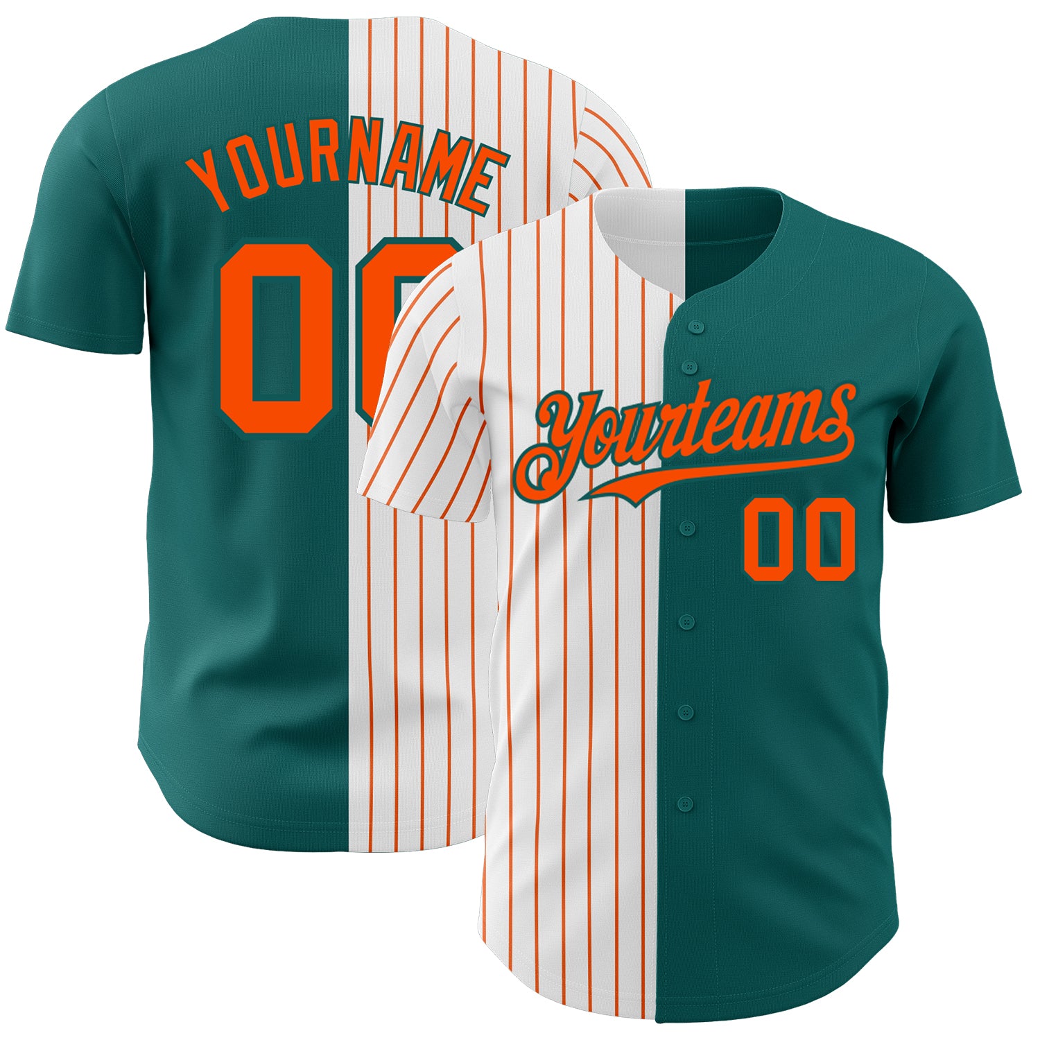 Custom Name Number Teal White Orange Pinstripe Baseball Jersey - Personalized Authentic Split Fashion Team Jersey Personalized