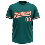 Custom Name and Number Unisex Softball Jersey - Personalized Teal White-Orange Two-Button Style Personalized Teal White-Orange