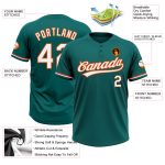 Custom Name and Number Unisex Softball Jersey - Personalized Teal White-Orange Two-Button Style Personalized Teal White-Orange