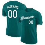 Custom Team Performance T-Shirt with Personalized Name and Number in Teal and White Personalized Teal White Performance T-Shirt