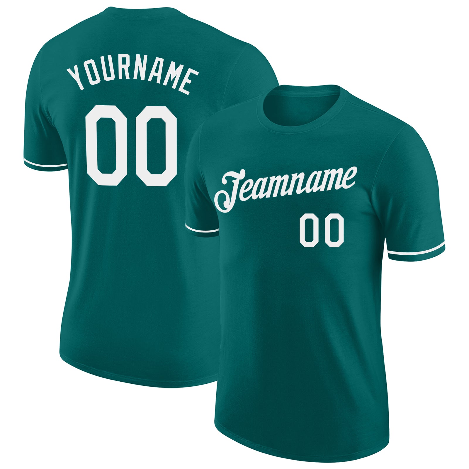 Custom Team Performance T-Shirt with Personalized Name and Number in Teal and White Personalized Teal White Performance T-Shirt