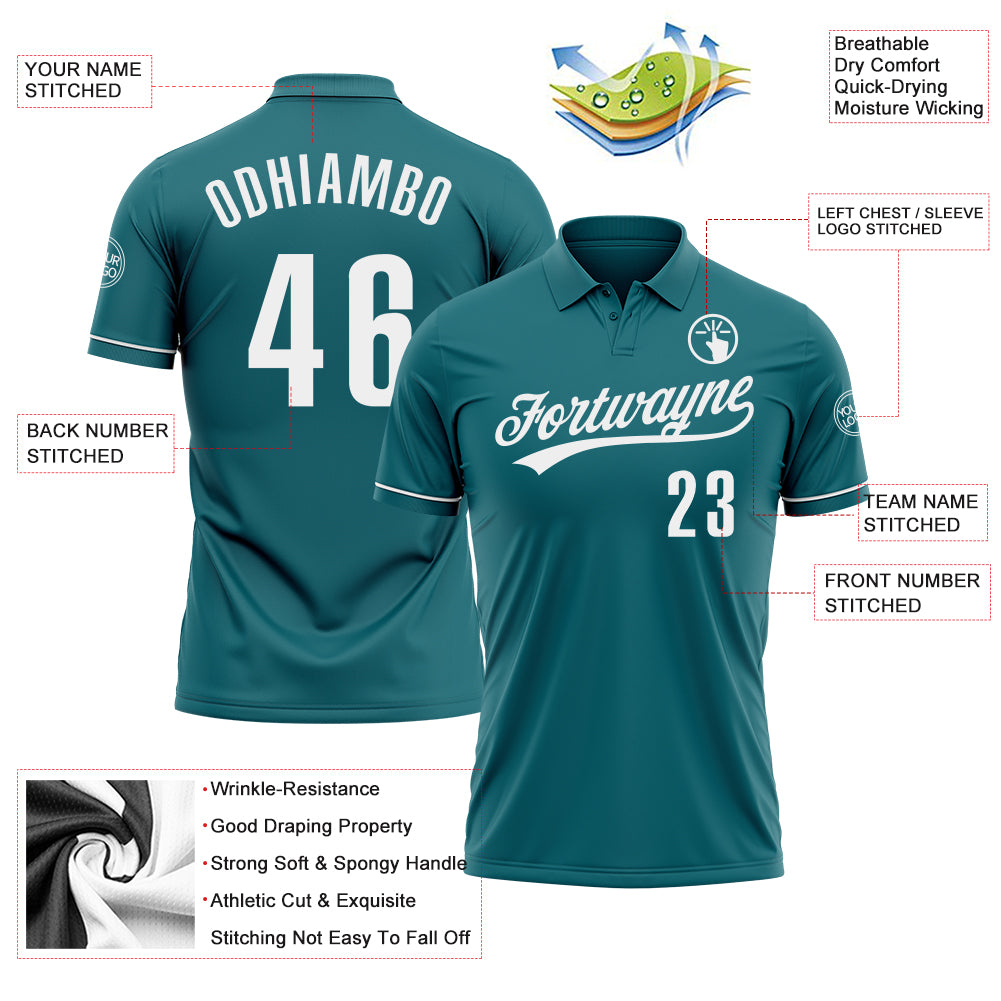 Personalized Teal White Performance Vapor Golf Polo Shirt Team Custom Name and Number Custom Name & Number Personalized Teal White Performance Golf Polo Shirt for Team Use Personalized Teal White Performance - Image 3