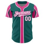 Custom Team Baseball Jersey - Personalized Teal White Pink Colors, Arm Shapes, with Name & Number Personalized Teal White-Pink