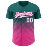 Custom Personalized Gradient Baseball Jersey with Teal White-Pink 3D Square Pattern, Team Name and Number included Personalized