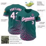 Custom Name Number Leopard Print Fade Baseball Jersey Teal White Pink 3D Pattern Design Fashion Authentic Personalized Teal