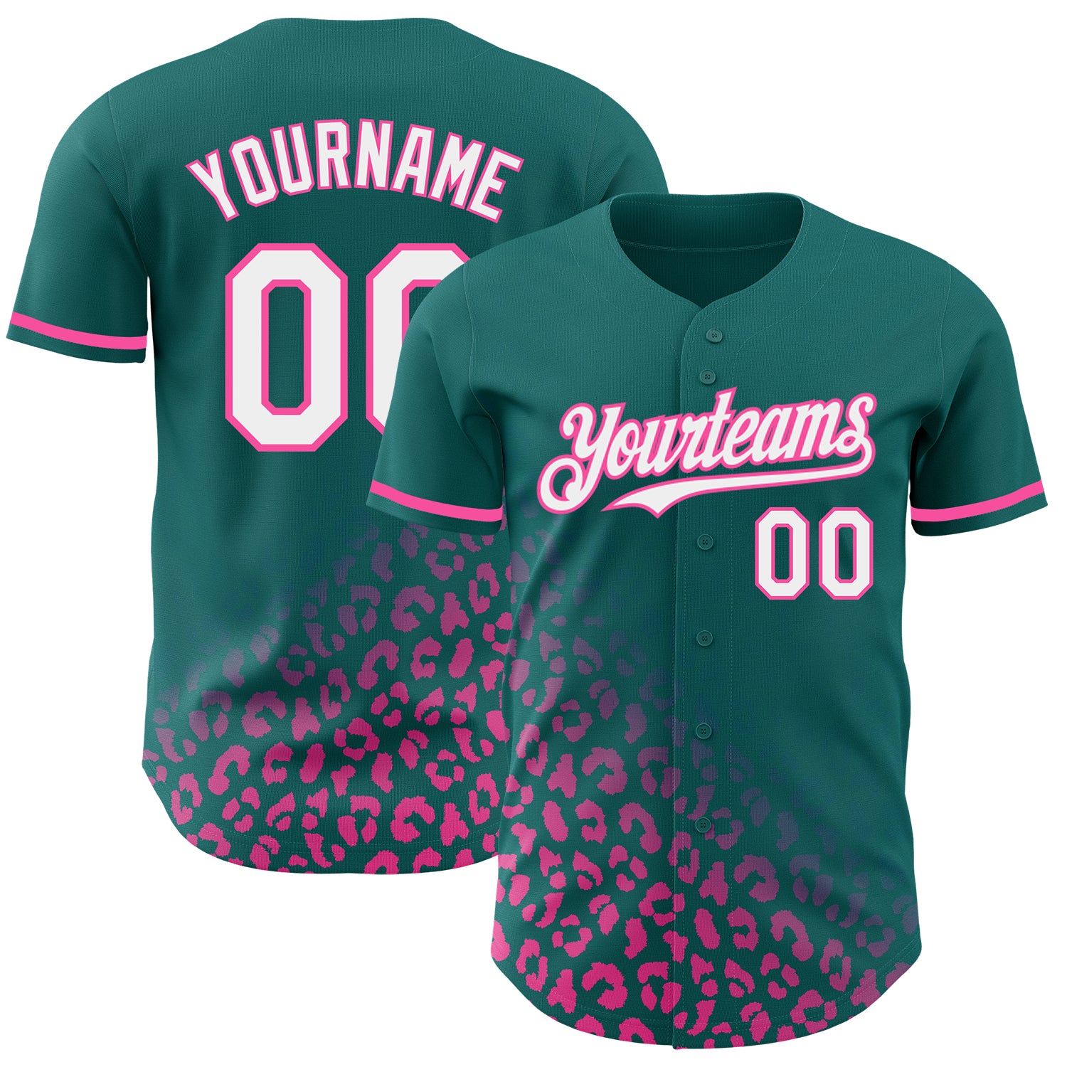 Custom Name Number Leopard Print Fade Baseball Jersey Teal White Pink 3D Pattern Design Fashion Authentic Personalized Teal