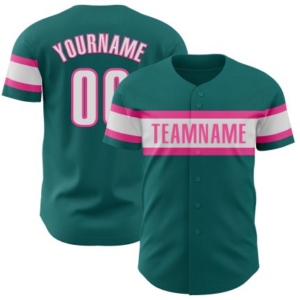 Personalized Authentic Baseball Jersey in Teal White and Pink - Custom Team Gear Personalized Teal White-Pink Authentic Baseball