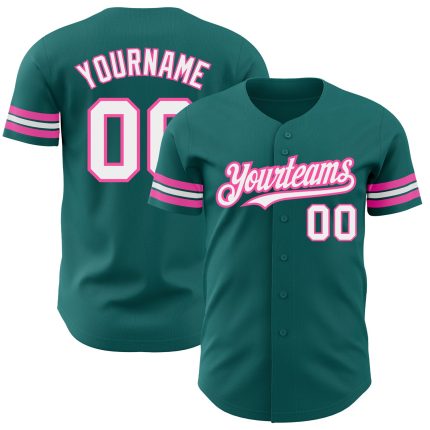 Custom Team Name and Number Personalized Baseball Jersey - Teal White Pink Authentic Design Personalized Teal White-Pink