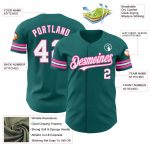 Custom Team Name and Number Personalized Baseball Jersey - Teal White Pink Authentic Design Personalized Teal White-Pink