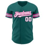 Custom Team Name and Number Personalized Baseball Jersey - Teal White Pink Authentic Design Personalized Teal White-Pink