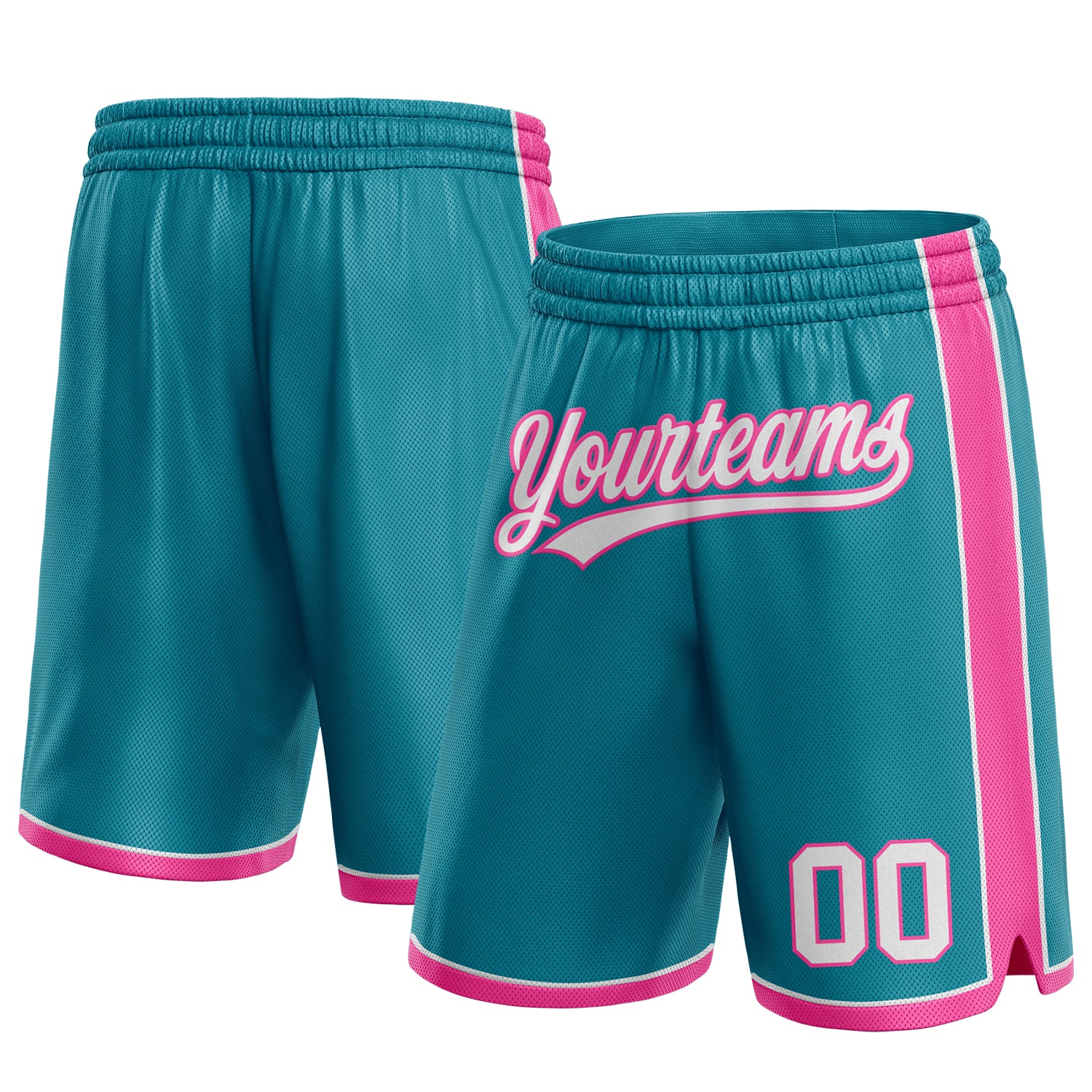 Custom Personalized Basketball Shorts with Team Name and Number - Teal White Pink Personalized Teal White-Pink Authentic