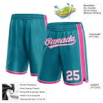 Custom Personalized Basketball Shorts with Team Name and Number - Teal White Pink Personalized Teal White-Pink Authentic