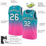 Custom Name and Number Basketball Jersey - Personalized Teal White-Pink Authentic Fade Fashion Jersey Personalized Teal White-Pink