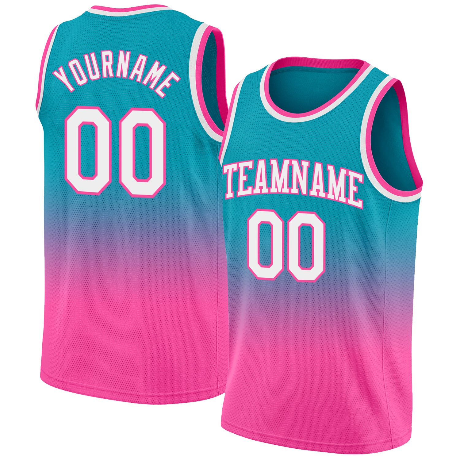 Personalized Authentic Fade Basketball Jersey in Teal, White, and Pink Personalized Teal White-Pink Authentic Fade Fashion