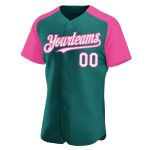 Custom Team Baseball Jersey with Personalized Name and Number - Teal White Pink Authentic Raglan Sleeves Personalized Teal