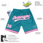Custom Name Number Basketball Shorts - Personalized Teal White Pink Authentic Throwback Design Personalized Teal White-Pink