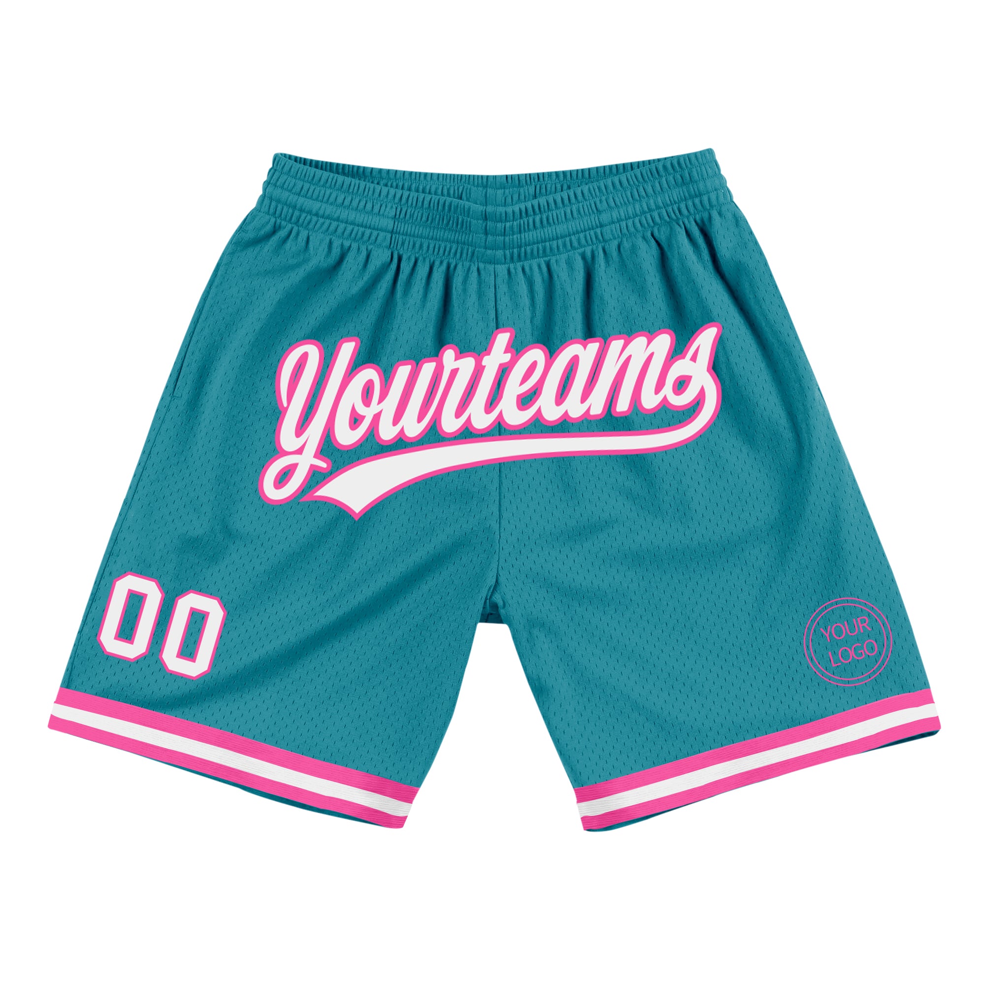 Custom Name Number Basketball Shorts - Personalized Teal White Pink Authentic Throwback Design Personalized Teal White-Pink