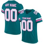 Personalized Teal Pink White Mesh Authentic Football Jersey for Kids and Adults Personalized Teal White-Pink Mesh Authentic