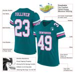 Personalized Teal Pink White Mesh Authentic Football Jersey for Kids and Adults Personalized Teal White-Pink Mesh Authentic