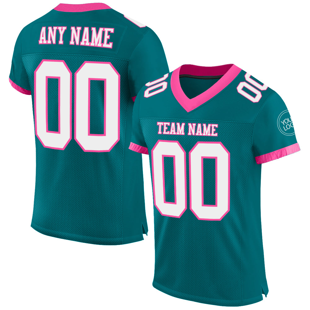 Custom Mesh Football Jersey - Personalized Teal White-Pink Team Jersey with Name and Number Personalized Teal White-Pink