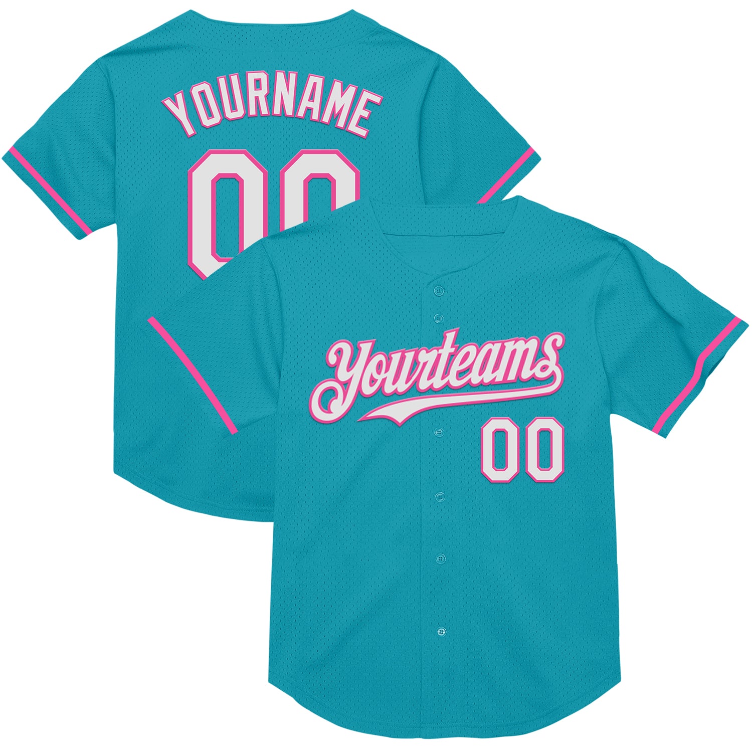 Customizable Teal White-Pink Baseball Jersey with Team Name and Number - Authentic Throwback Design Personalized Teal White-Pink