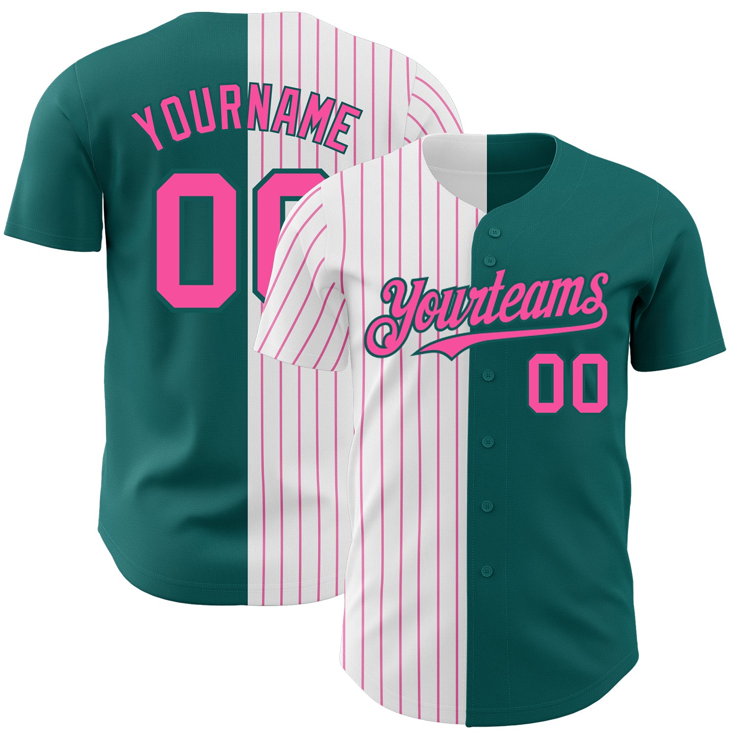 Custom Name & Number Personalized Teal White-Pink Pinstripe Baseball Jersey - Authentic Team Fashion Jersey Personalized