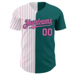 Custom Name & Number Personalized Teal White-Pink Pinstripe Baseball Jersey - Authentic Team Fashion Jersey Personalized