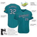 Custom Name and Number Authentic Baseball Jersey in Teal White Pinstripe and Gray-Navy Personalized Teal White Pinstripe