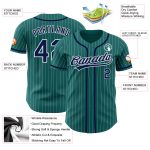 Custom Team Authentic Baseball Jersey - Personalized Navy Teal White Pinstripe with Name and Number Personalized Teal White