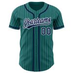 Custom Team Authentic Baseball Jersey - Personalized Navy Teal White Pinstripe with Name and Number Personalized Teal White