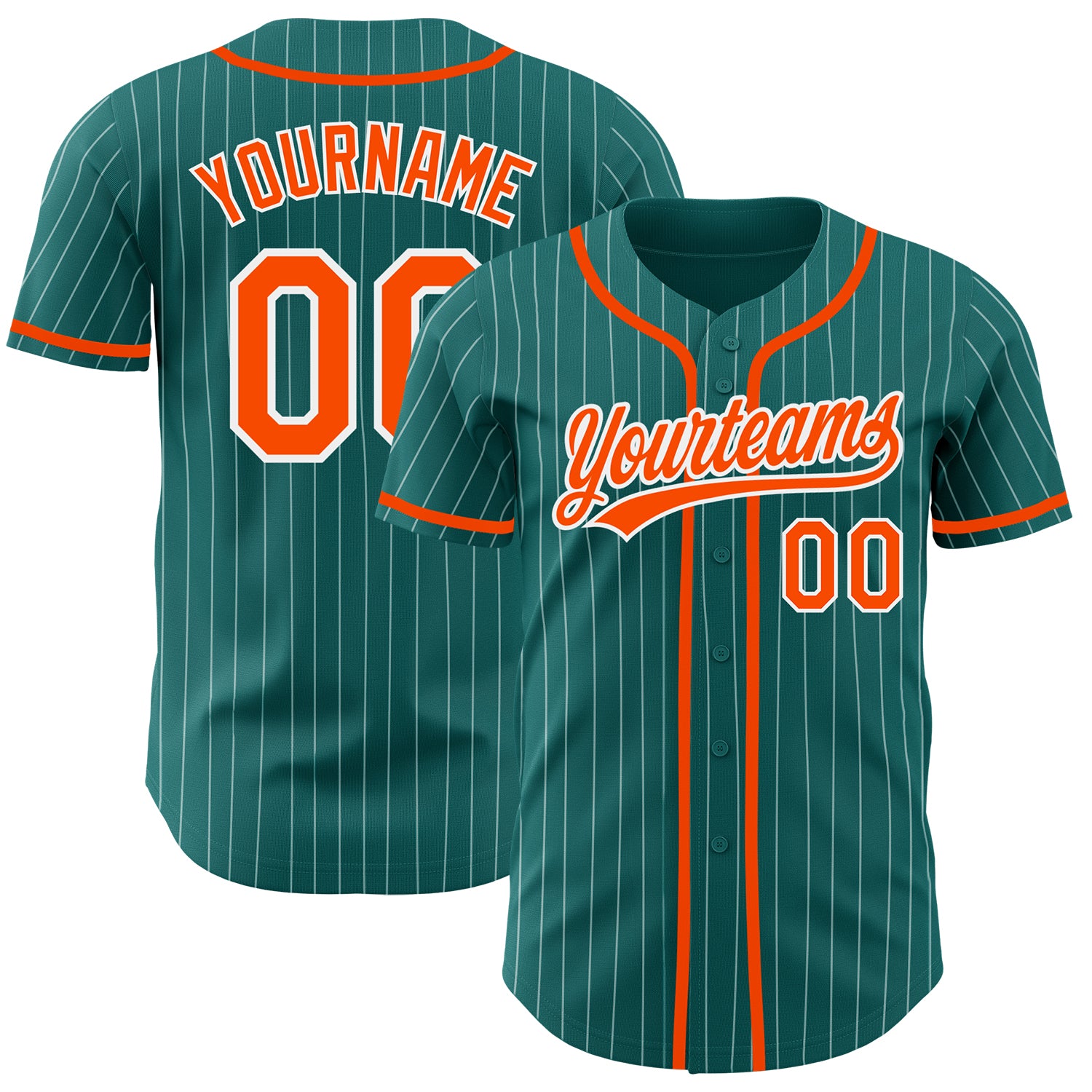 Custom Team Name and Number Authentic Baseball Jersey - Personalized Teal White Pinstripe Design Personalized Teal White