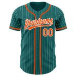 Custom Team Name and Number Authentic Baseball Jersey - Personalized Teal White Pinstripe Design Personalized Teal White