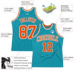 Custom Team Basketball Jersey - Personalized Teal White Pinstripe with Orange Name & Number Personalized Teal White Pinstripe