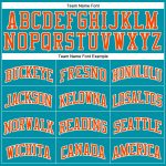 Custom Team Basketball Jersey - Personalized Teal White Pinstripe with Orange Name & Number Personalized Teal White Pinstripe