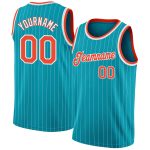 Custom Team Basketball Jersey with Personalized Name and Number - Teal White Pinstripe Orange-White Authentic Design Personalized