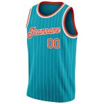 Custom Team Basketball Jersey with Personalized Name and Number - Teal White Pinstripe Orange-White Authentic Design Personalized